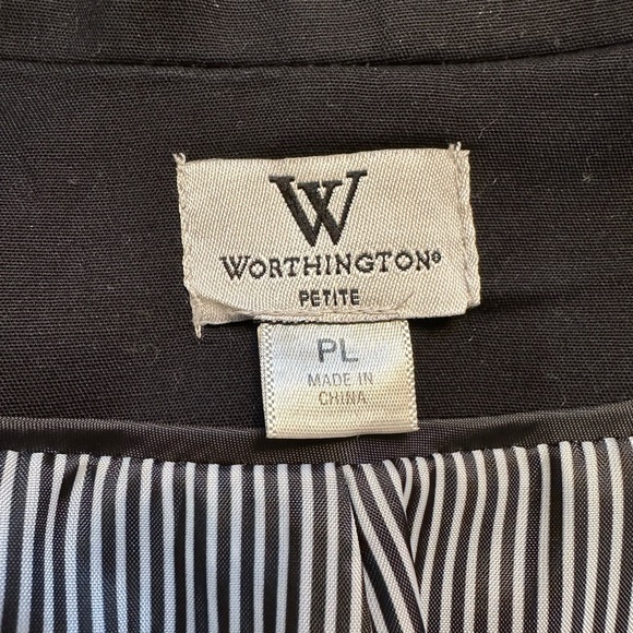 Worthington Cotton/Spandex Blazer Black w White Edging Front Zip Pockets Lined L - Picture 5 of 11